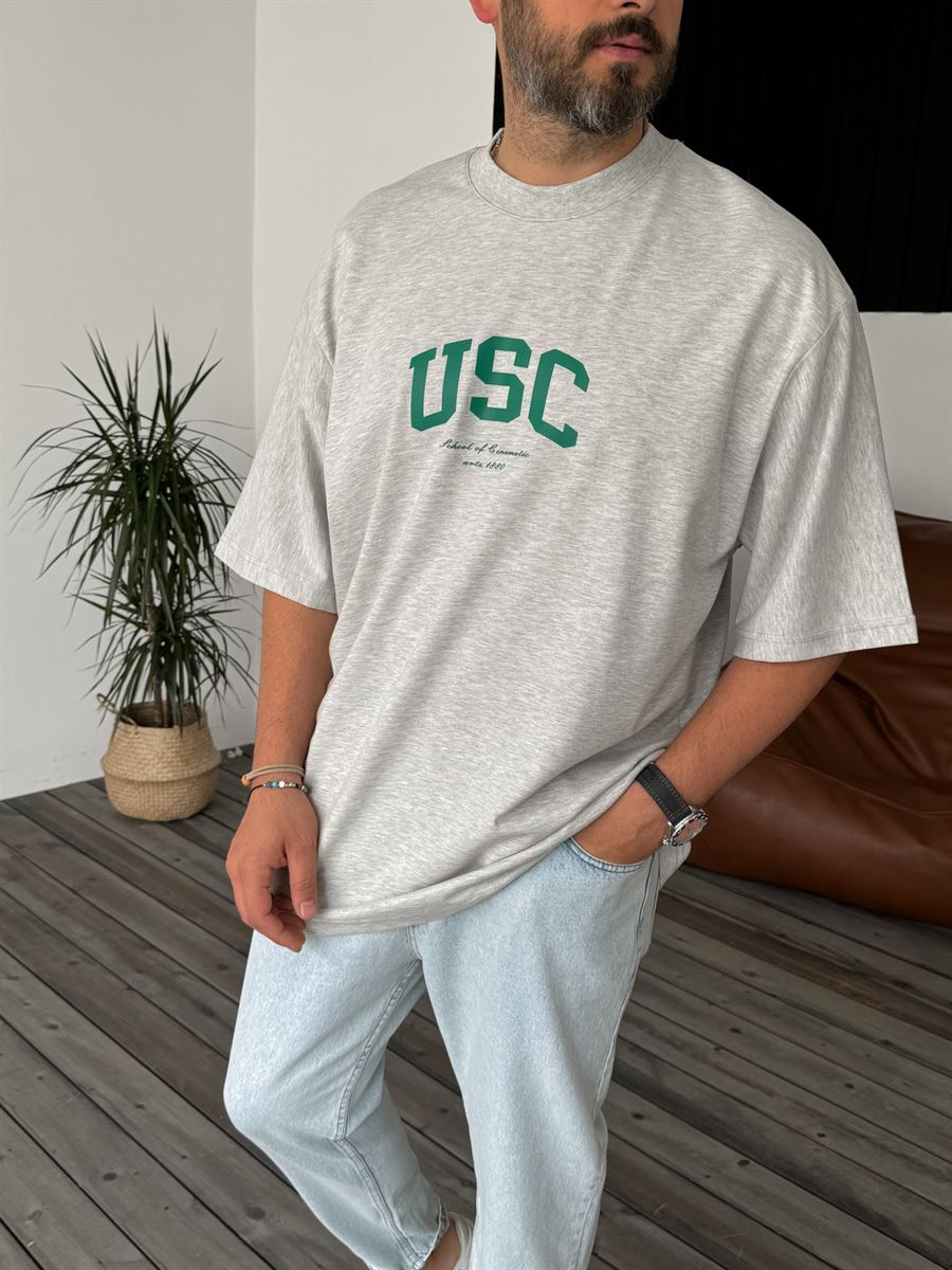 Gri Usc Baskılı Oversize T-Shirt BS-4024