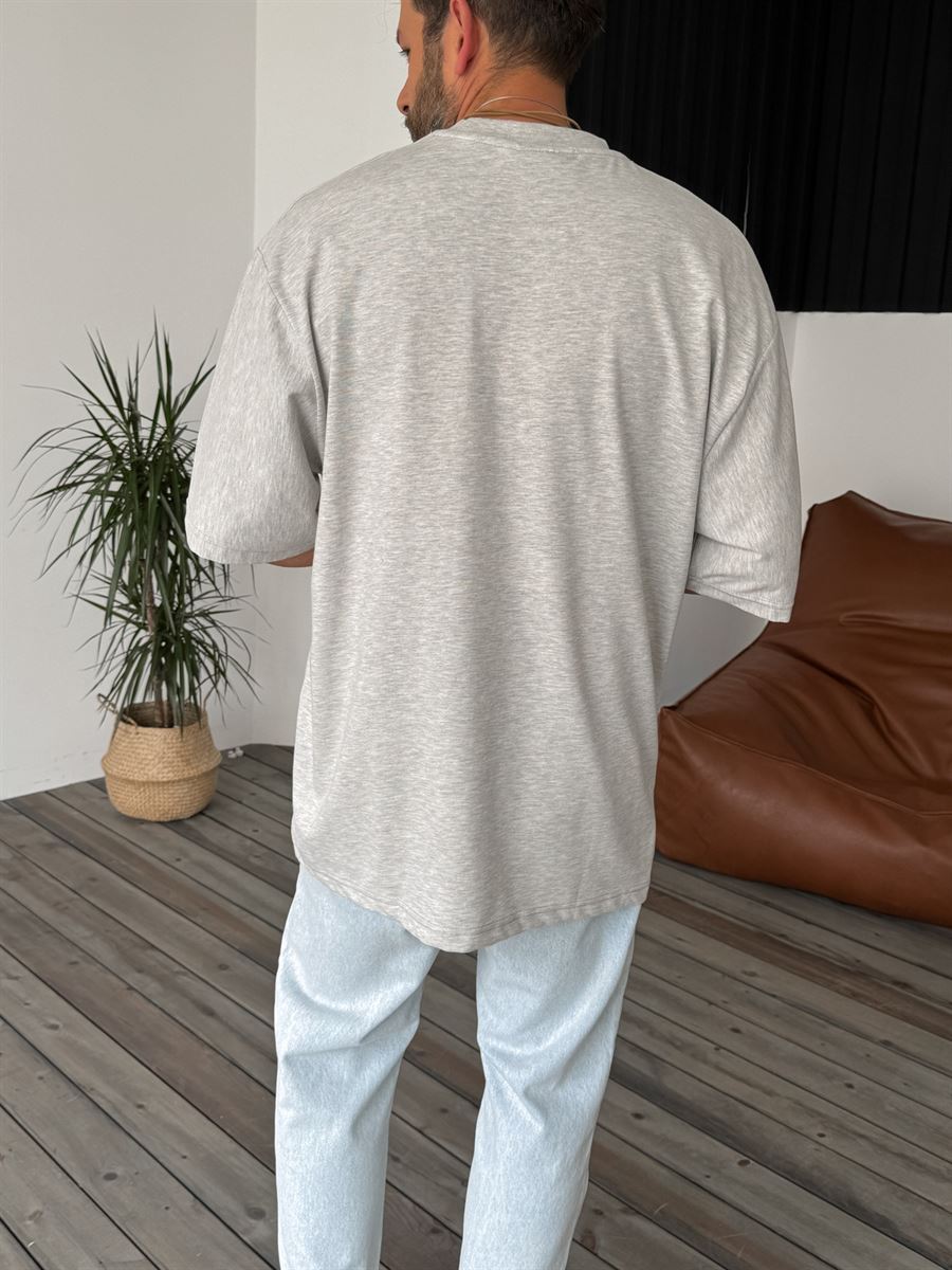 Gri Usc Baskılı Oversize T-Shirt BS-4024