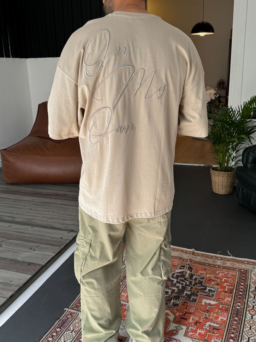 Bej Own Nakışlı Oversize T-Shirt B-1106