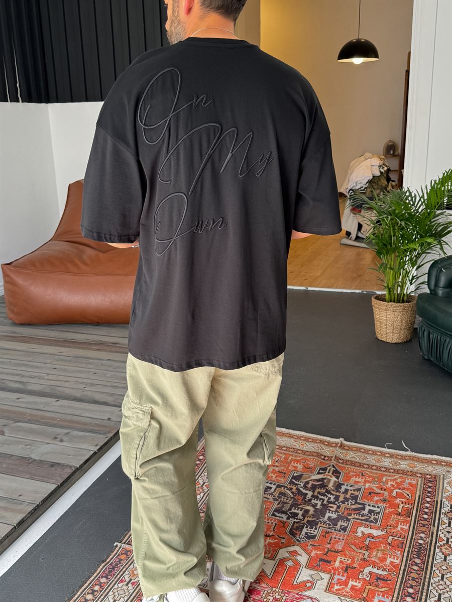 Siyah Own Nakışlı Oversize T-Shirt B-1106