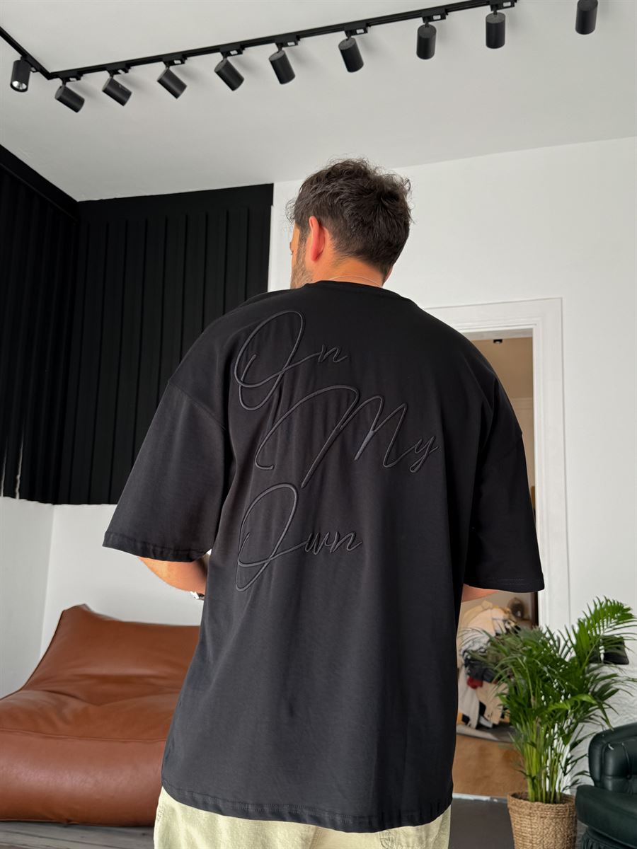 Siyah Own Nakışlı Oversize T-Shirt B-1106