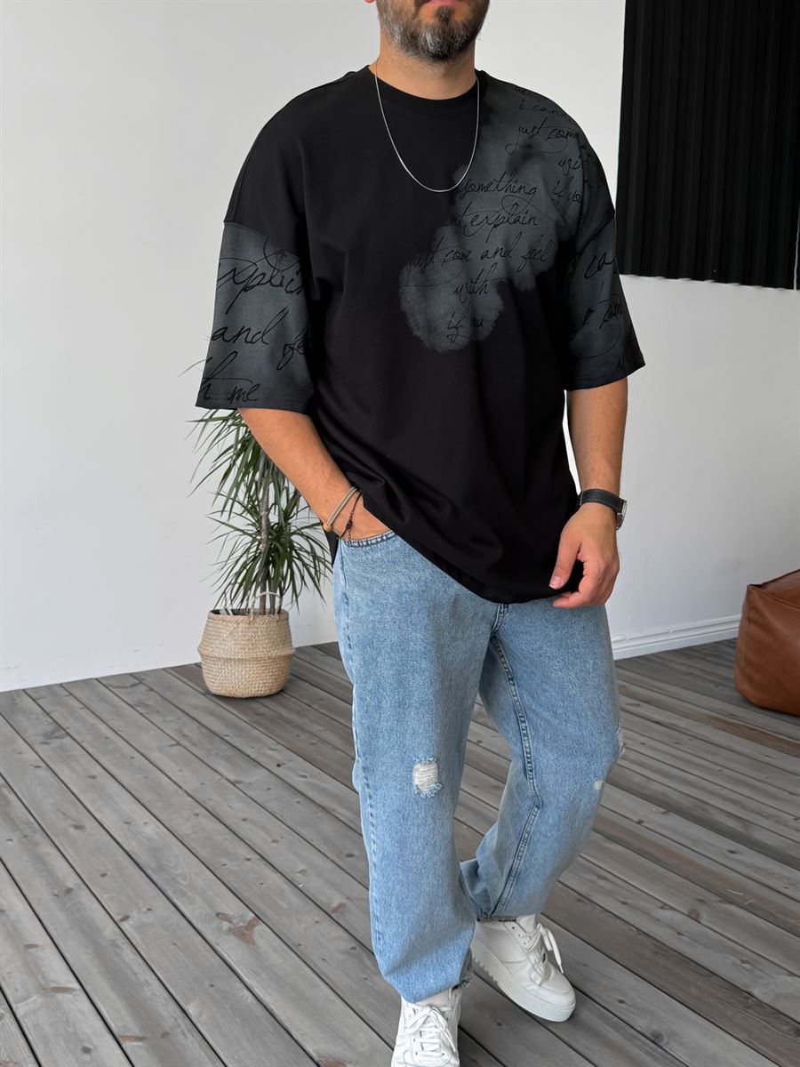 Siyah Yazı Baskılı Oversize T-Shirt B-1135