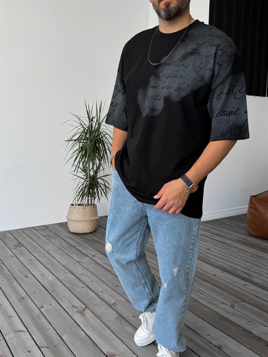 Siyah Yazı Baskılı Oversize T-Shirt B-1135