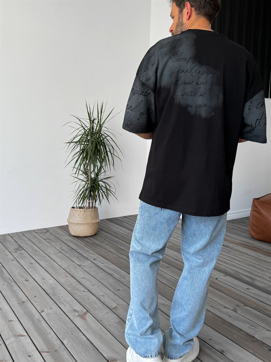 Siyah Yazı Baskılı Oversize T-Shirt B-1135