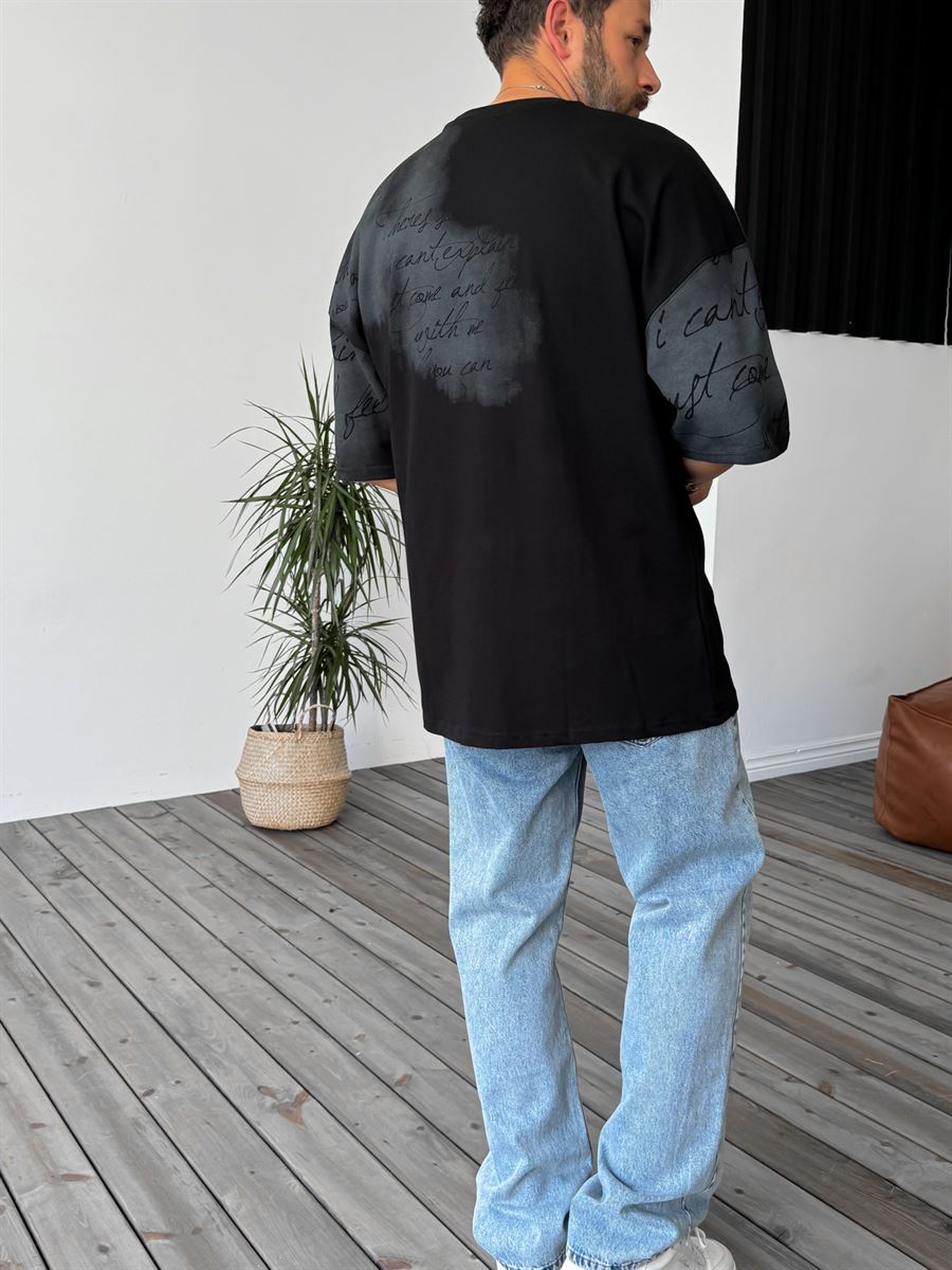 Siyah Yazı Baskılı Oversize T-Shirt B-1135