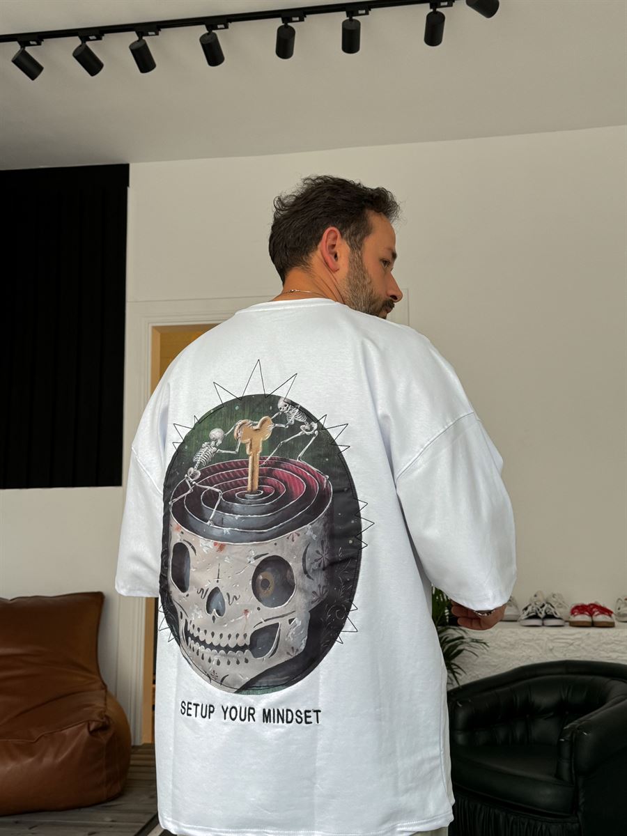 Beyaz Setup Patchli Oversize T-Shirt B-1129