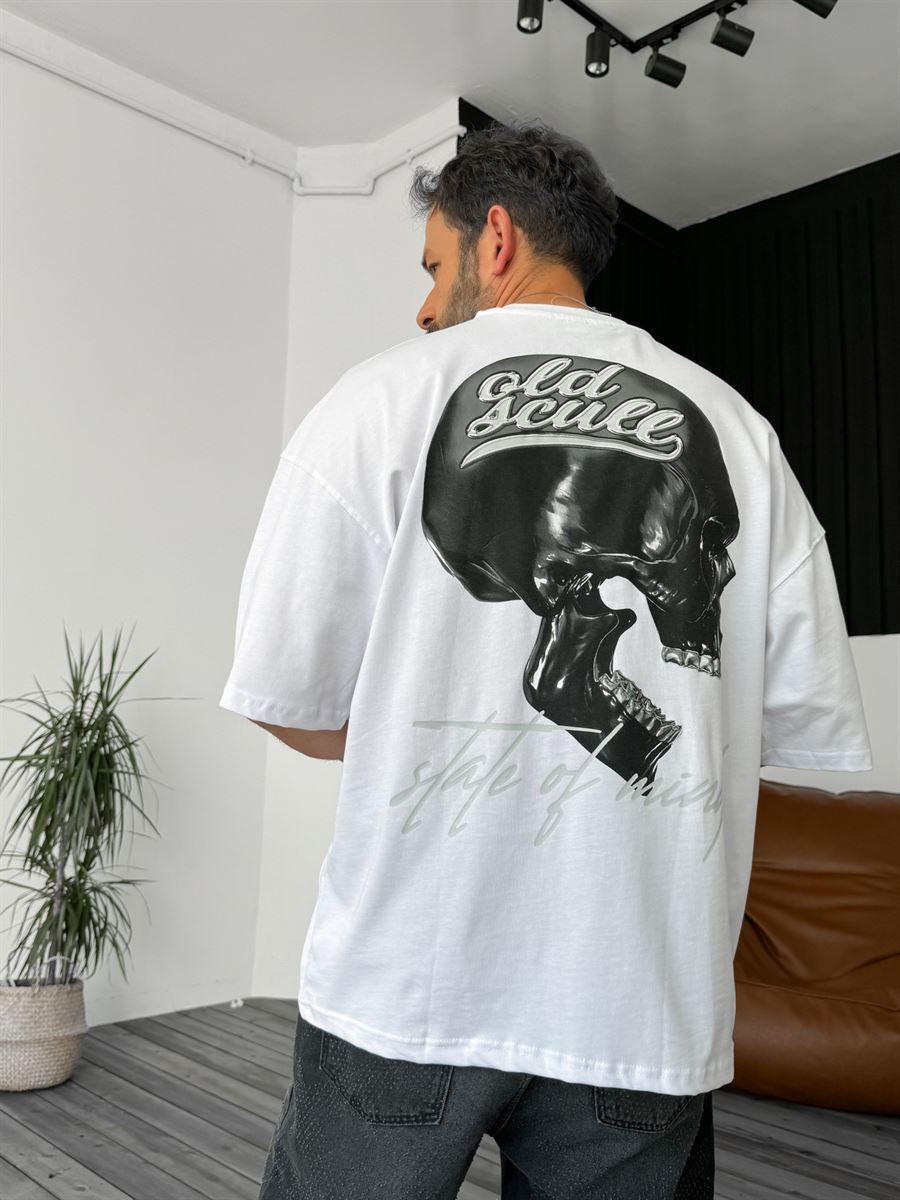 Beyaz Old Scull Oversize T-Shirt B-1155