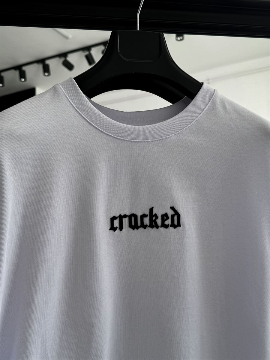 Beyaz Cracked Nakışlı T-Shirt B-1164