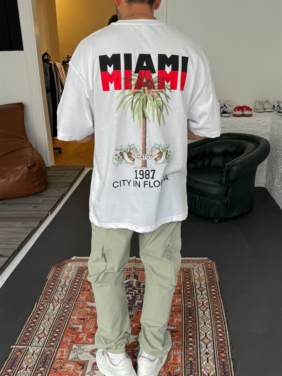 Beyaz Miami Baskılı T-Shirt C-009