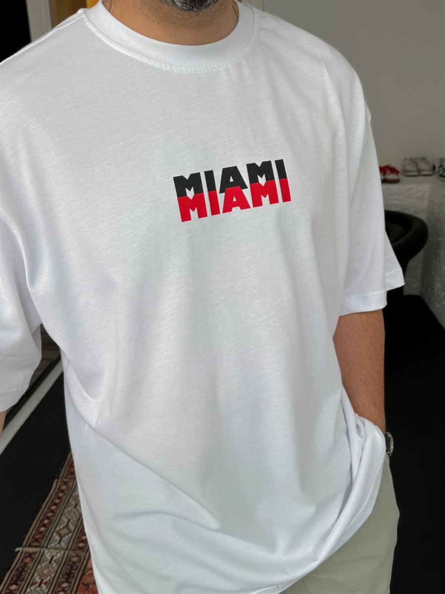 Beyaz Miami Baskılı T-Shirt C-009