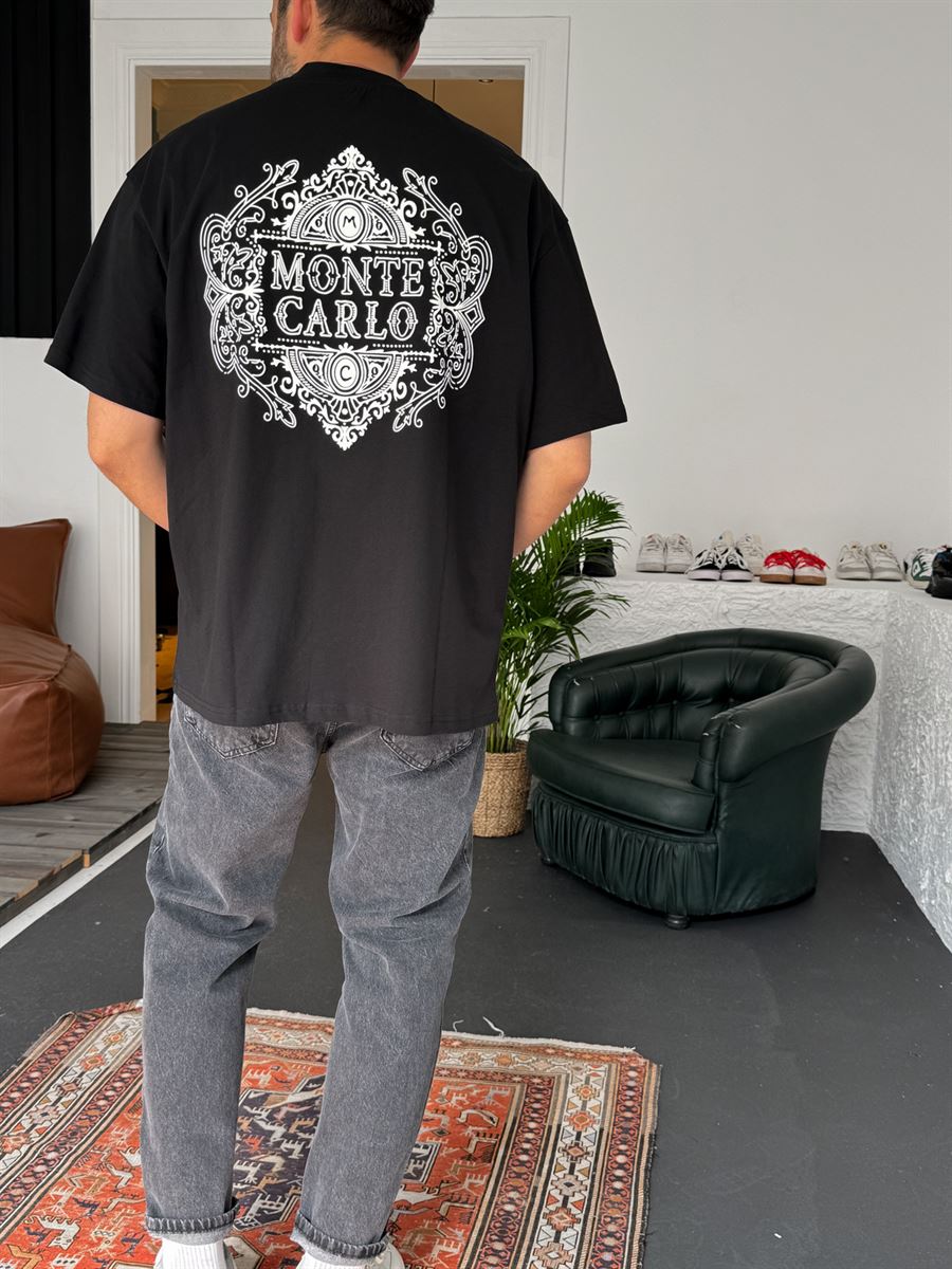 Siyah Monte Carlo Kabartmalı T-Shirt C-1281