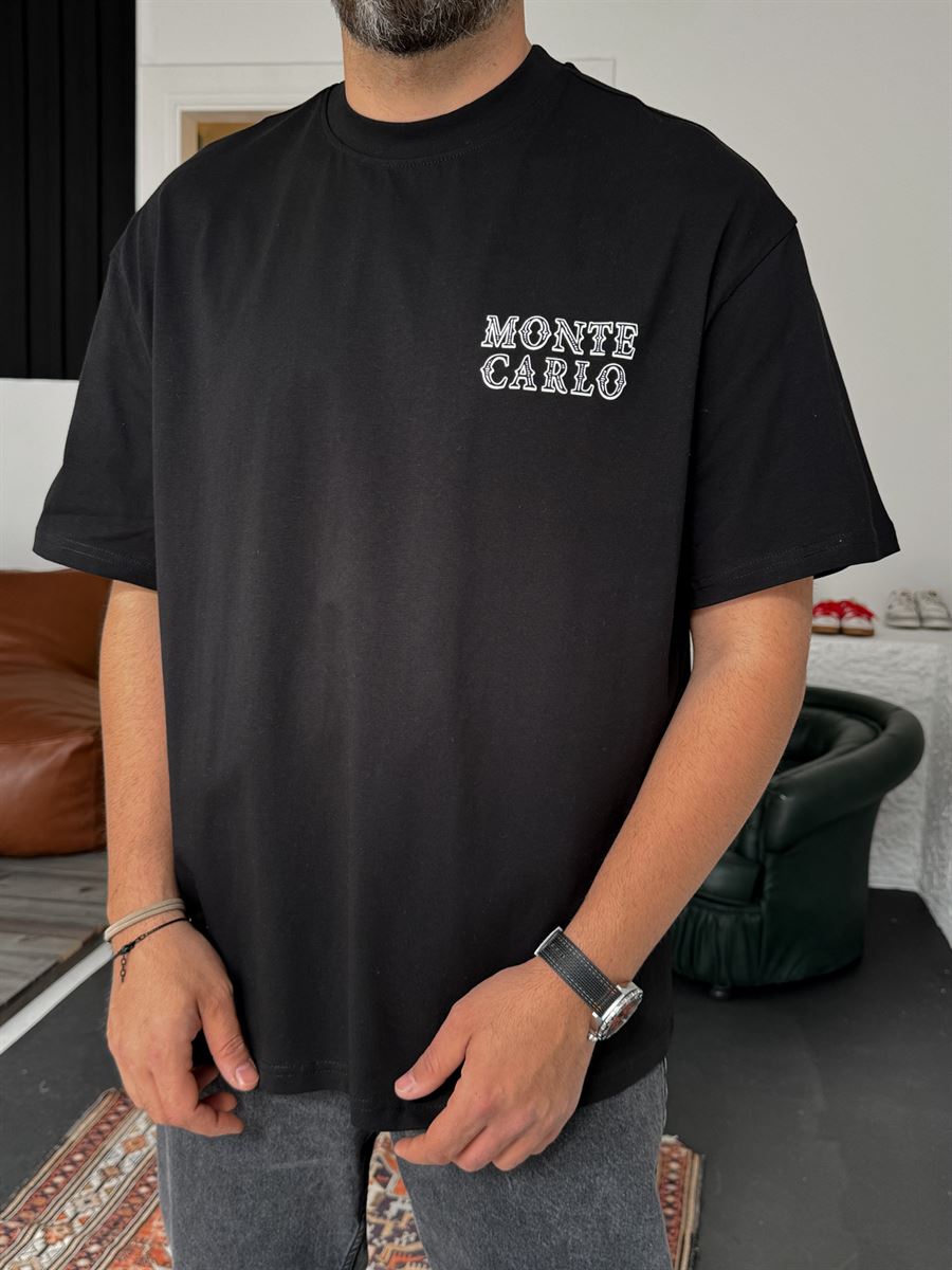 Siyah Monte Carlo Kabartmalı T-Shirt C-1281