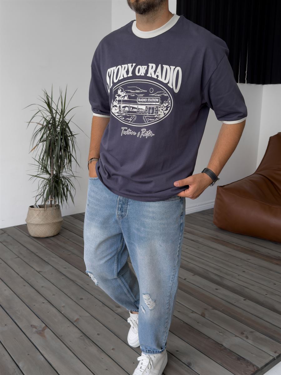 Füme Radio Station Baskılı Oversize T-Shirt PM-107