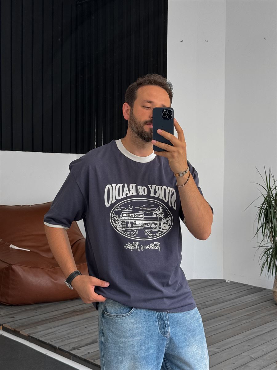 Füme Radio Station Baskılı Oversize T-Shirt PM-107