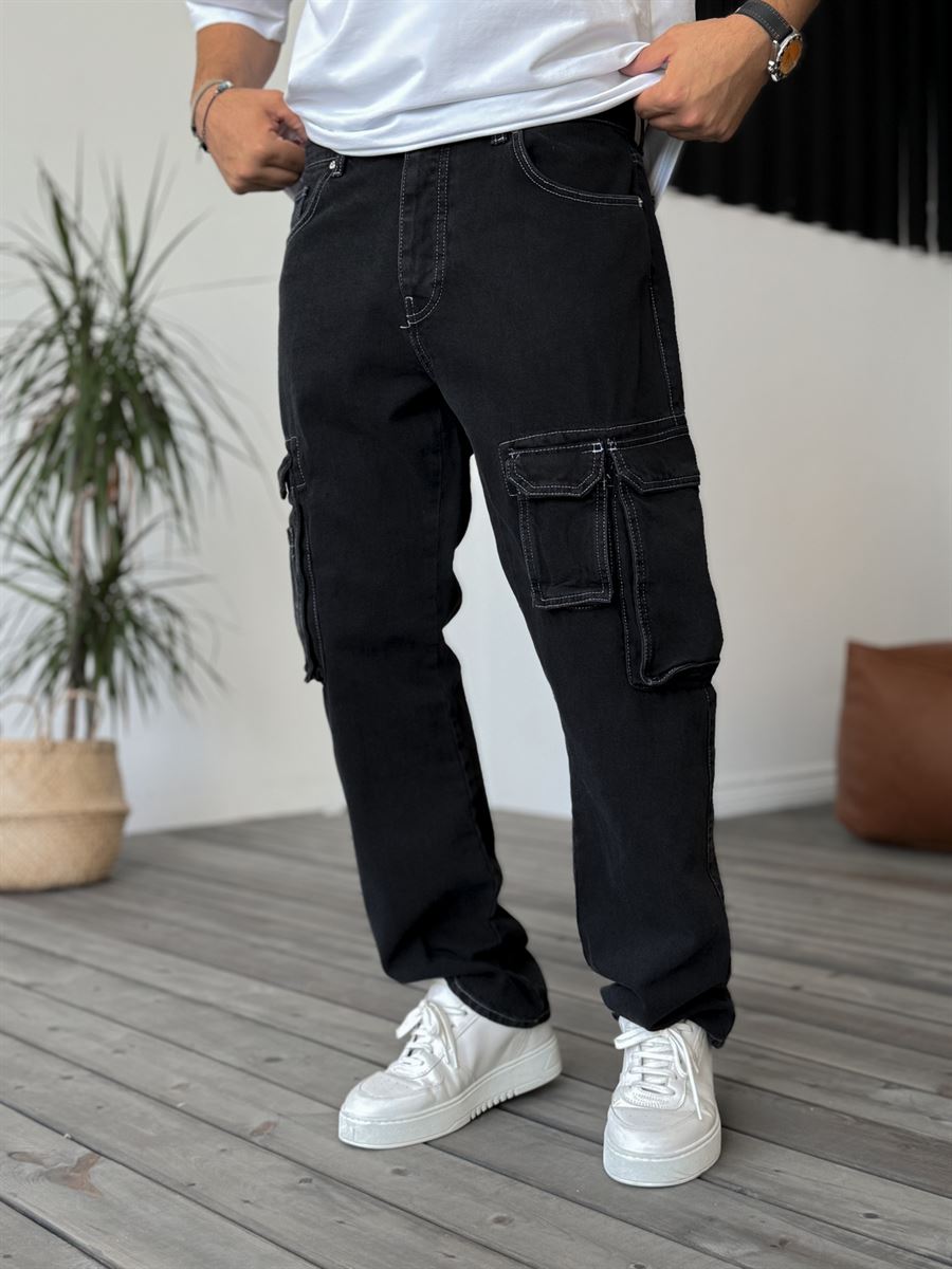 Siyah Kargo Cepli Baggy Jean GJ-16280