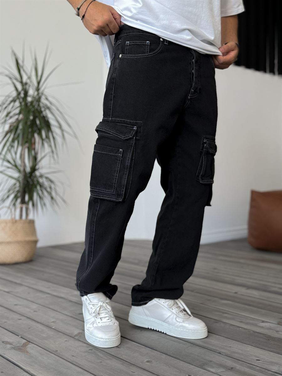 Siyah Kargo Cepli Baggy Jean GJ-16280