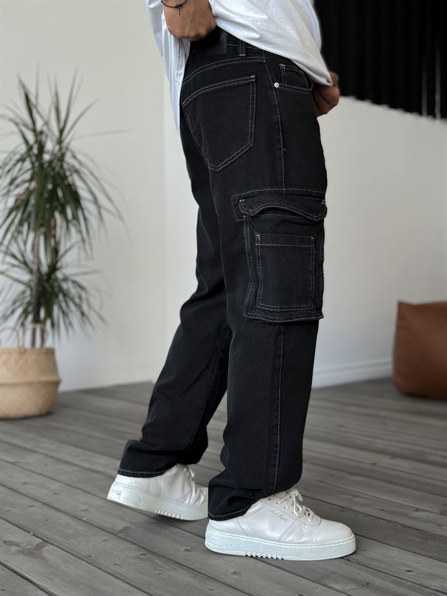 Siyah Kargo Cepli Baggy Jean GJ-16280