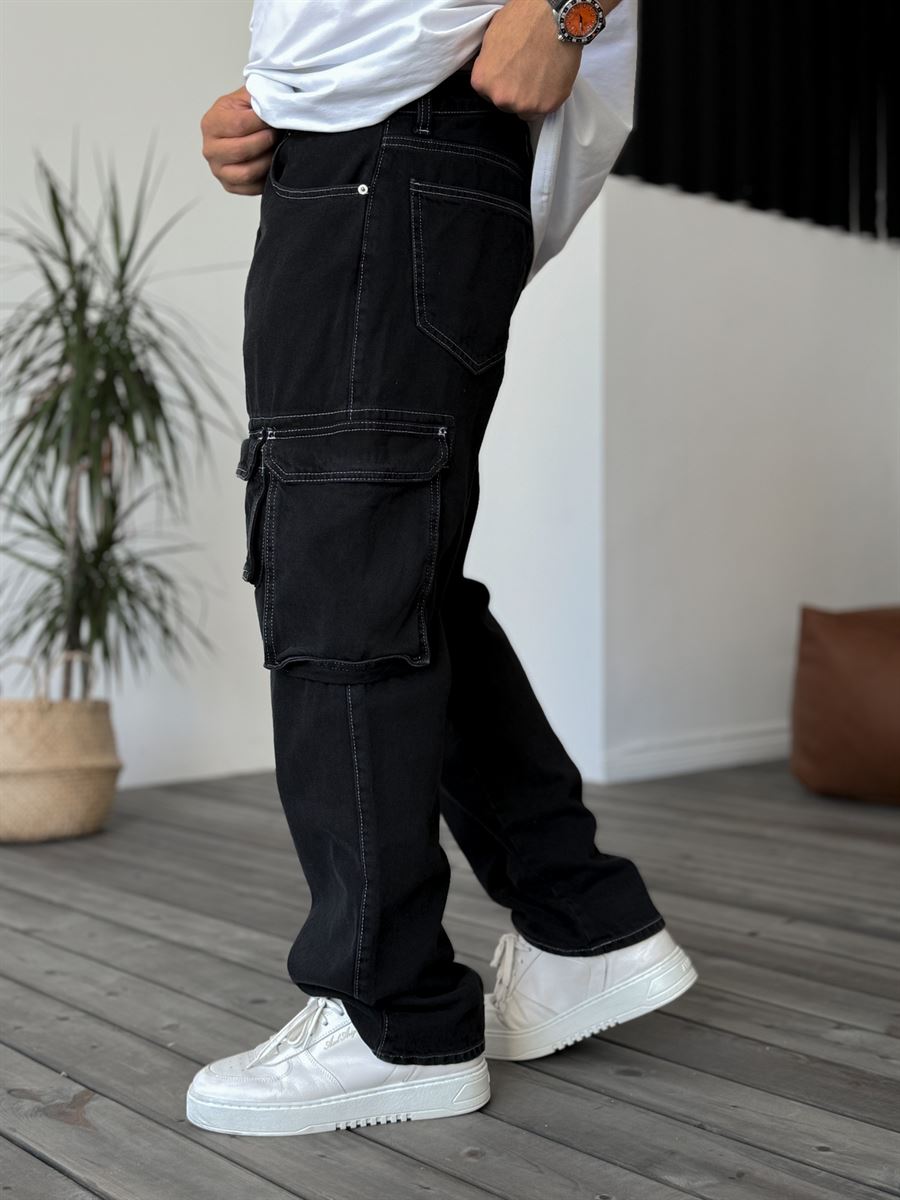 Siyah Kargo Cepli Baggy Jean GJ-16280