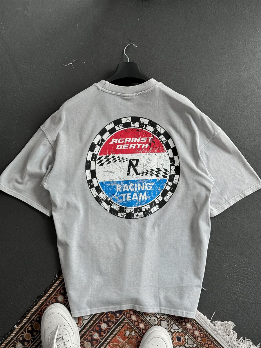 Gri Respire Baskılı Yıkamalı T-Shirt RES-4161