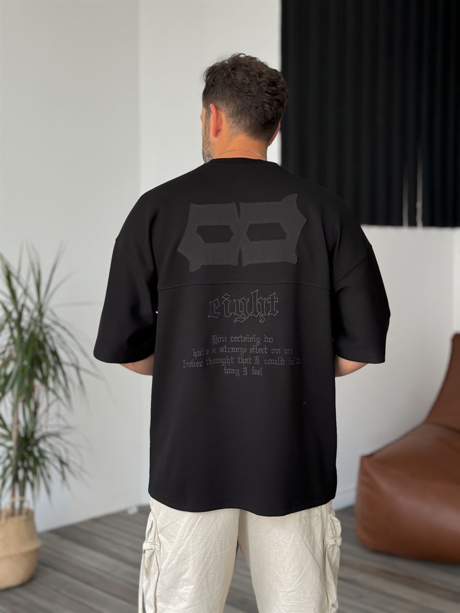 Siyah Eight Nakışlı T-Shirt RES-4226