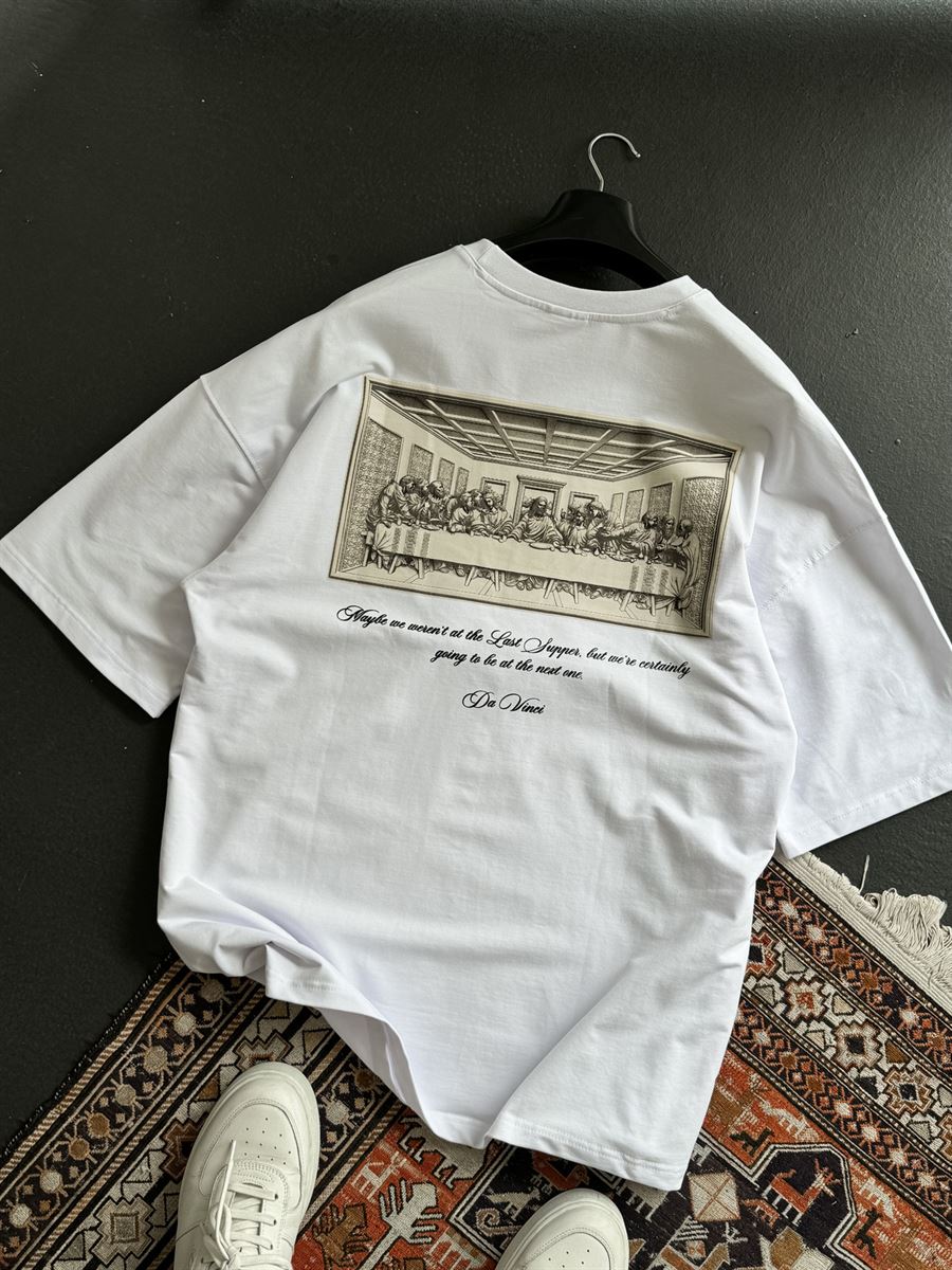 Beyaz Da Vinci Baskılı T-Shirt RES-4129