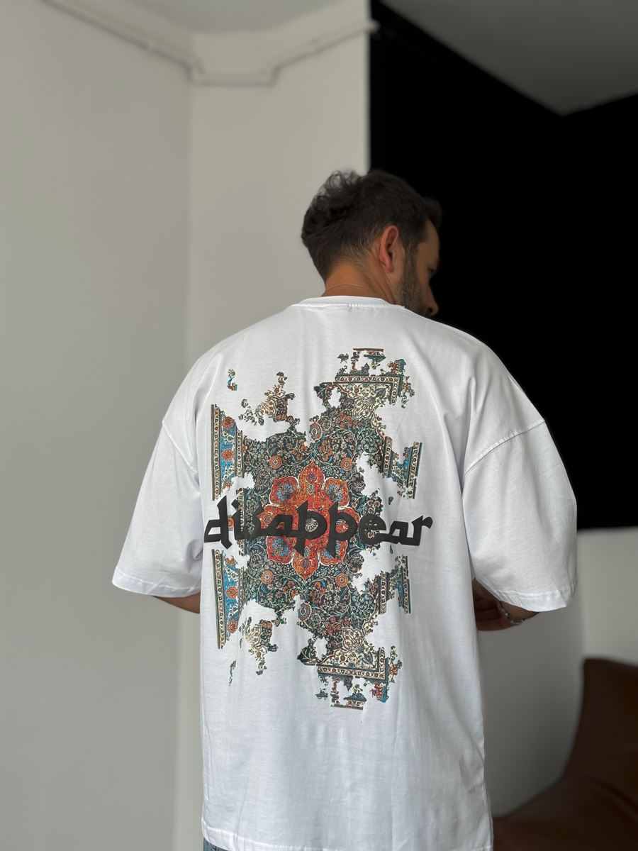 Beyaz Disappear Kabartmalı Oversize T-Shirt RES-4190