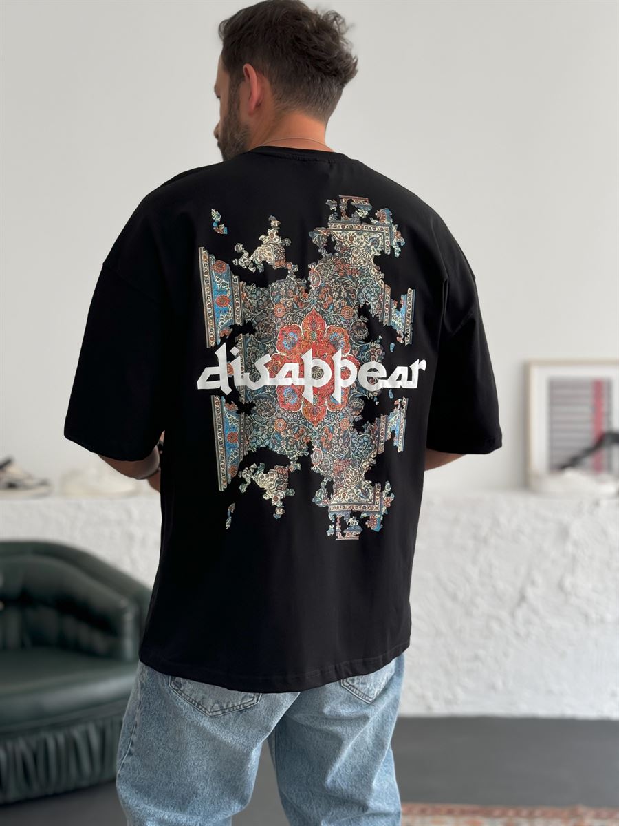 Siyah Disappear Kabartmalı Oversize T-Shirt RES-4190