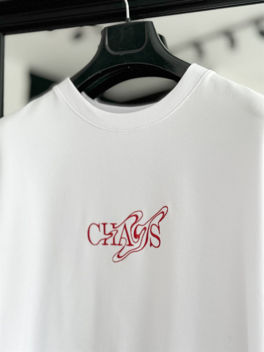 Beyaz Chaos Nakışlı Oversize T-Shirt RES-4211