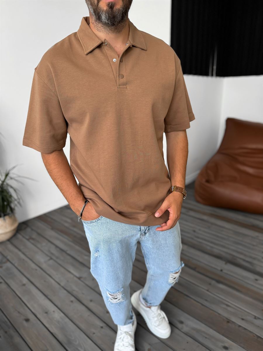 Kahve Ribanalı Polo Yaka T-Shirt KE-3009