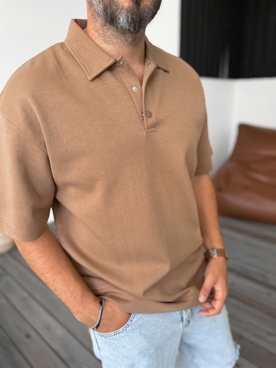 Kahve Ribanalı Polo Yaka T-Shirt KE-3009