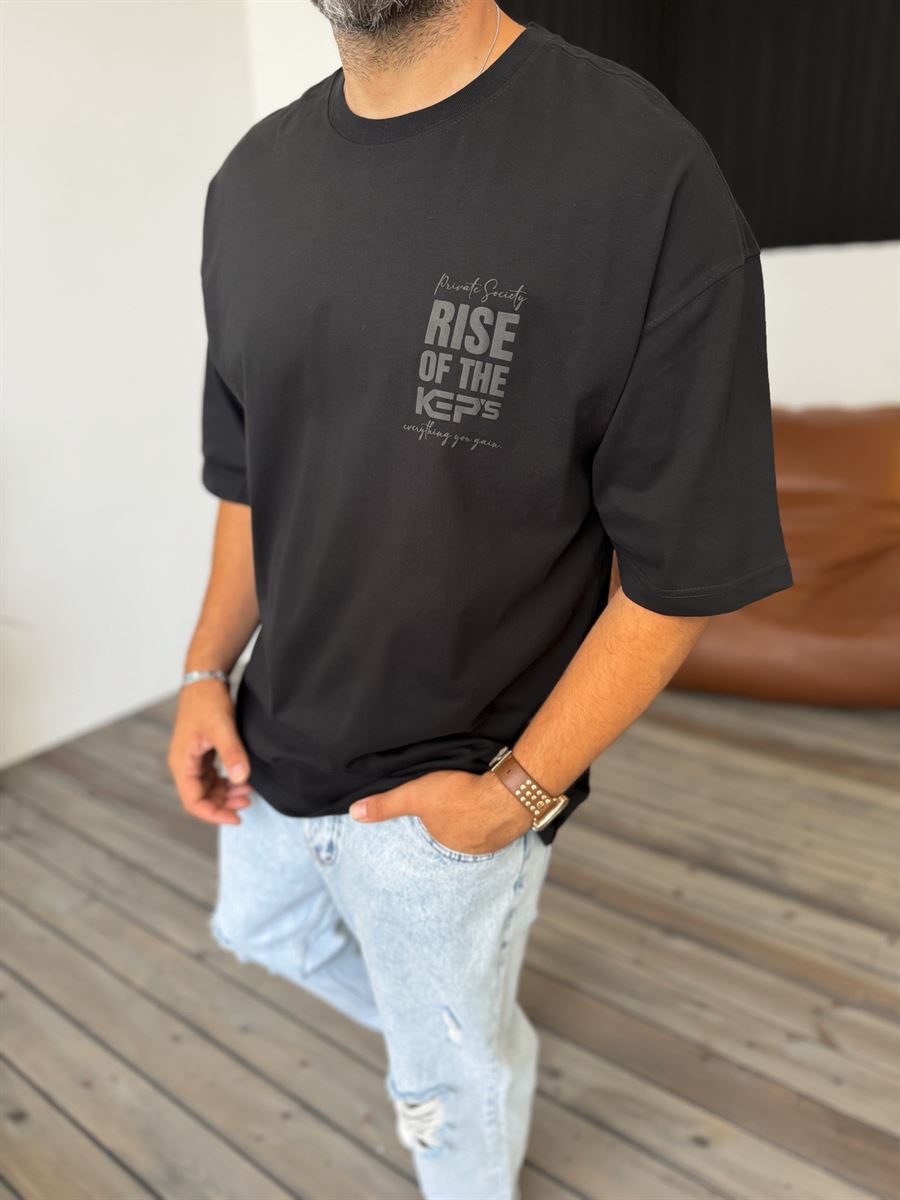 Siyah Rise Kabartmalı T-Shirt KE-3002