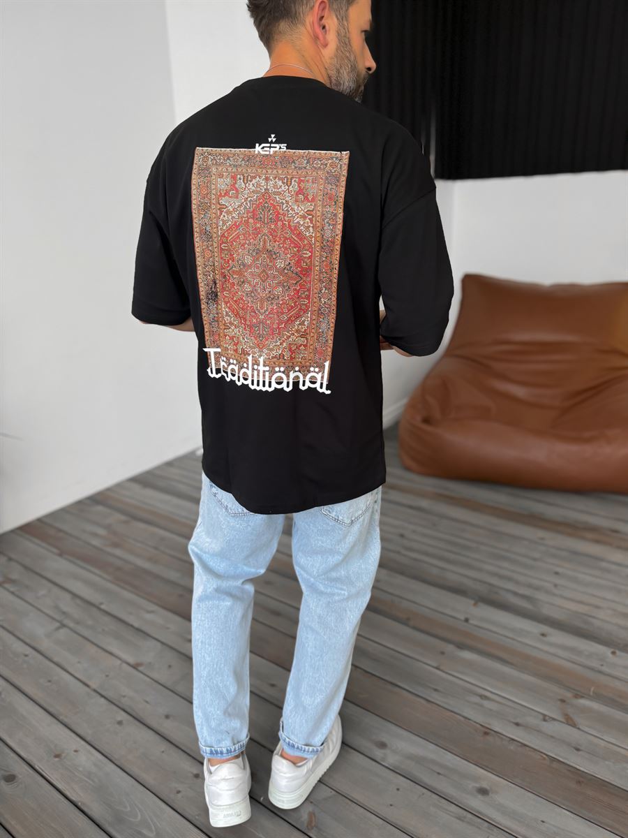 Siyah Traditional Baskılı T-Shirt KE-3008