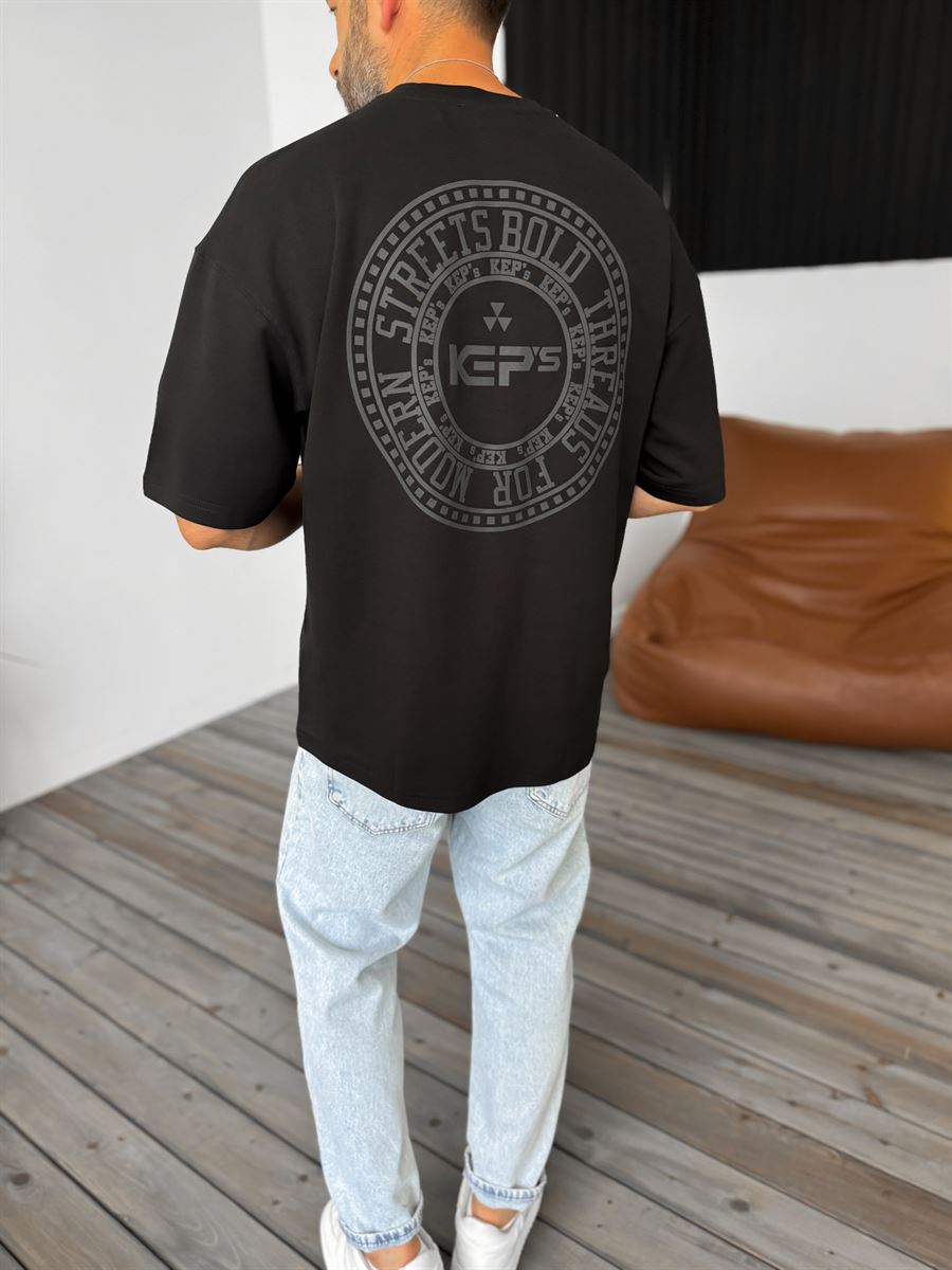 Siyah Circle Kabartmalı T-Shirt KE-3003