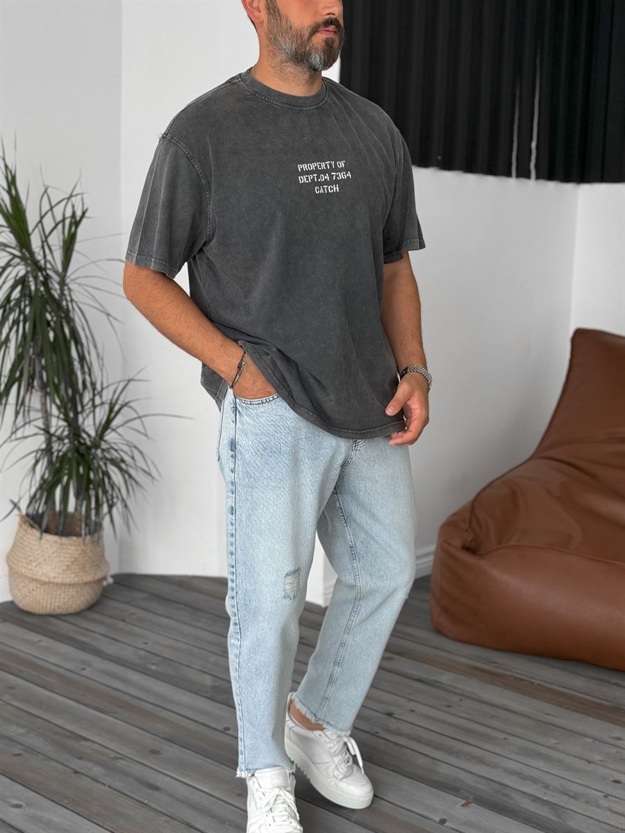 Antrasit Property Yıkamalı Oversize T-Shirt C-1289