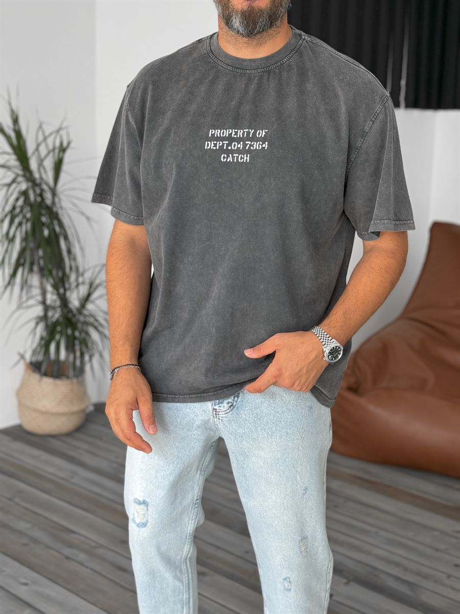 Antrasit Property Yıkamalı Oversize T-Shirt C-1289