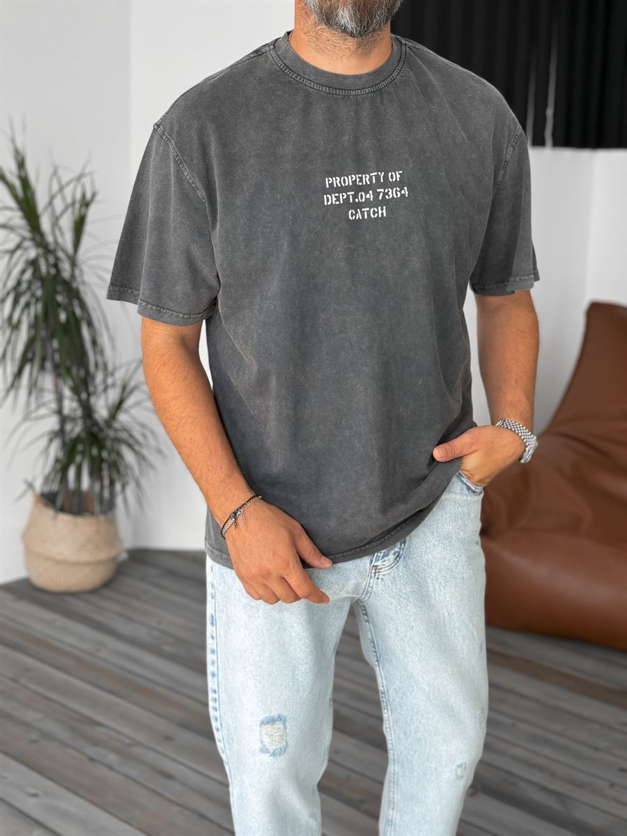 Antrasit Property Yıkamalı Oversize T-Shirt C-1289