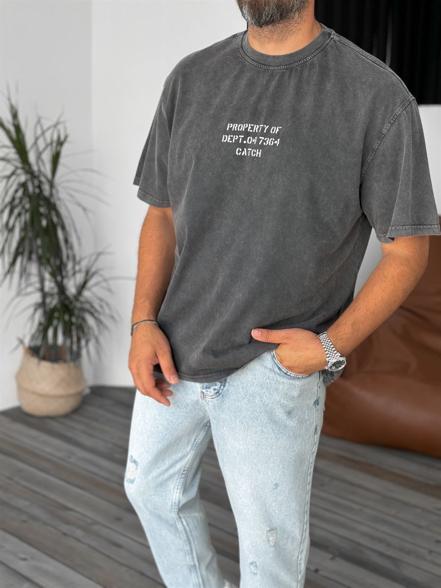 Antrasit Property Yıkamalı Oversize T-Shirt C-1289