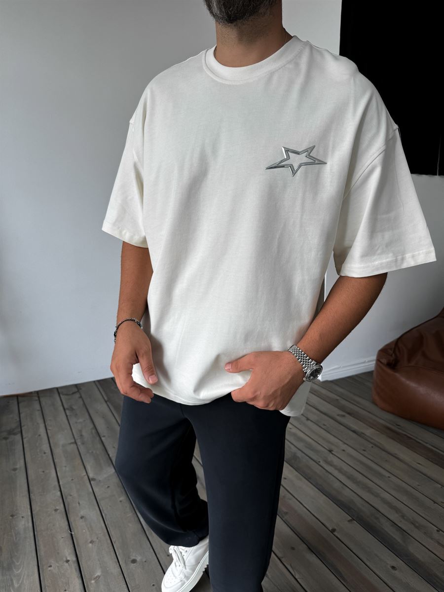 Ekru Star Oversize T-Shirt C-1250