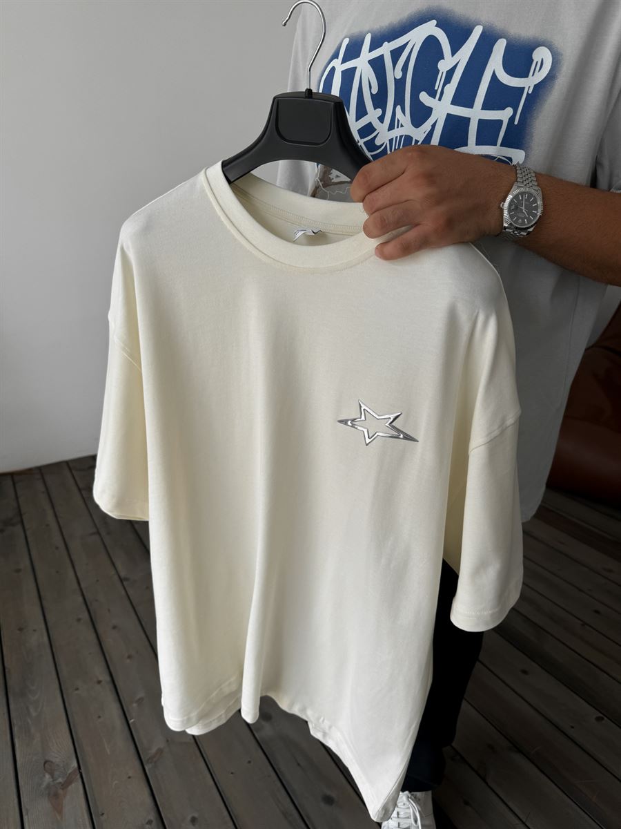 Ekru Star Oversize T-Shirt C-1250