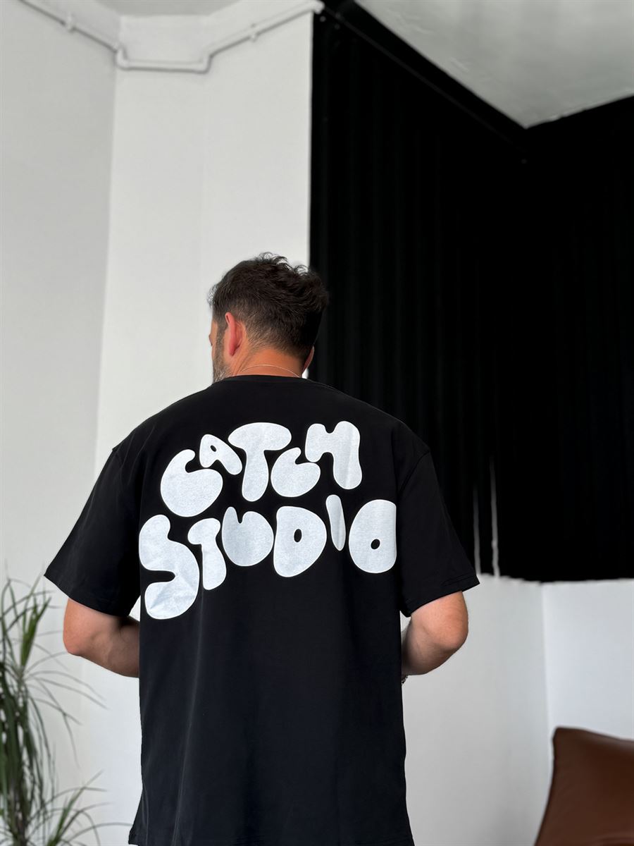 Siyah Studio Kabartmalı Oversize T-Shirt C-1215