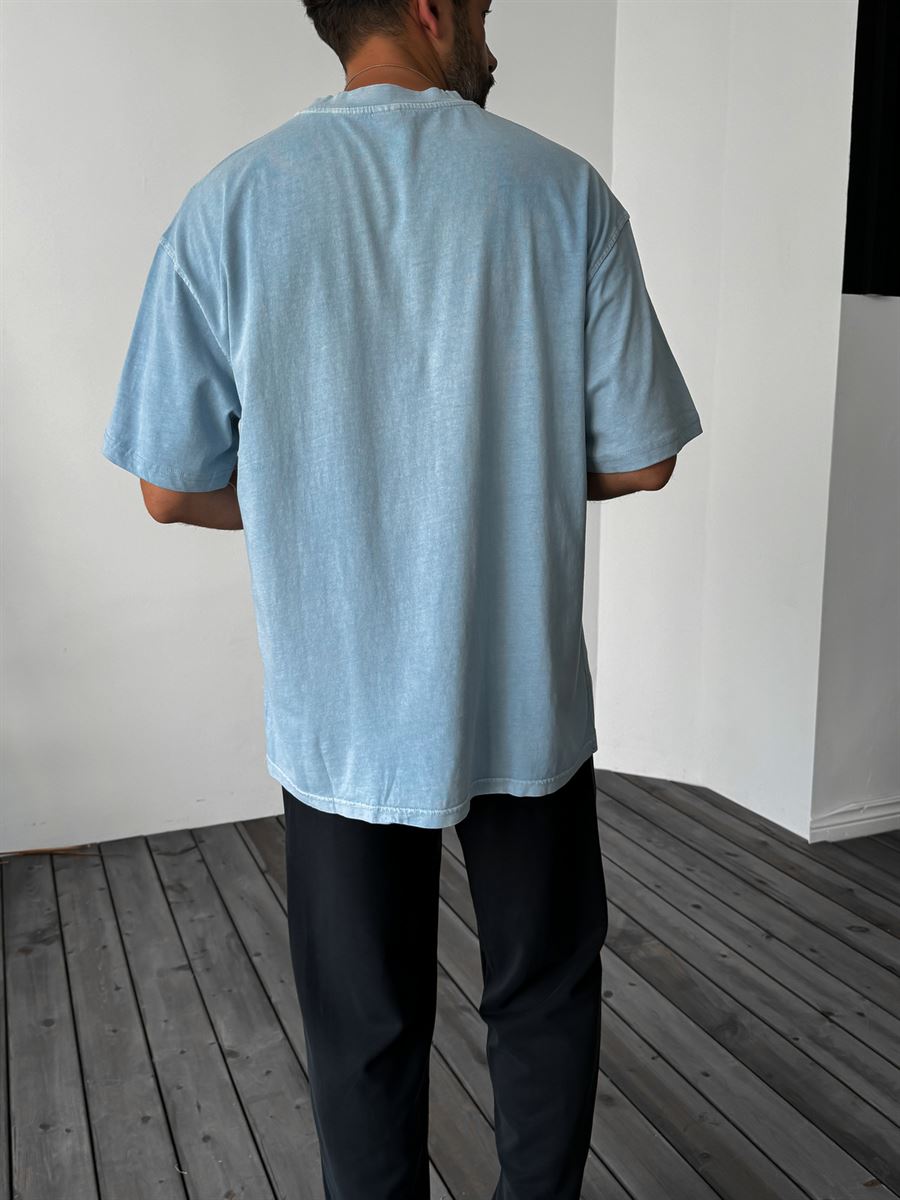 Açık Mavi İnce Yıkamalı Oversize T-Shirt C-1295