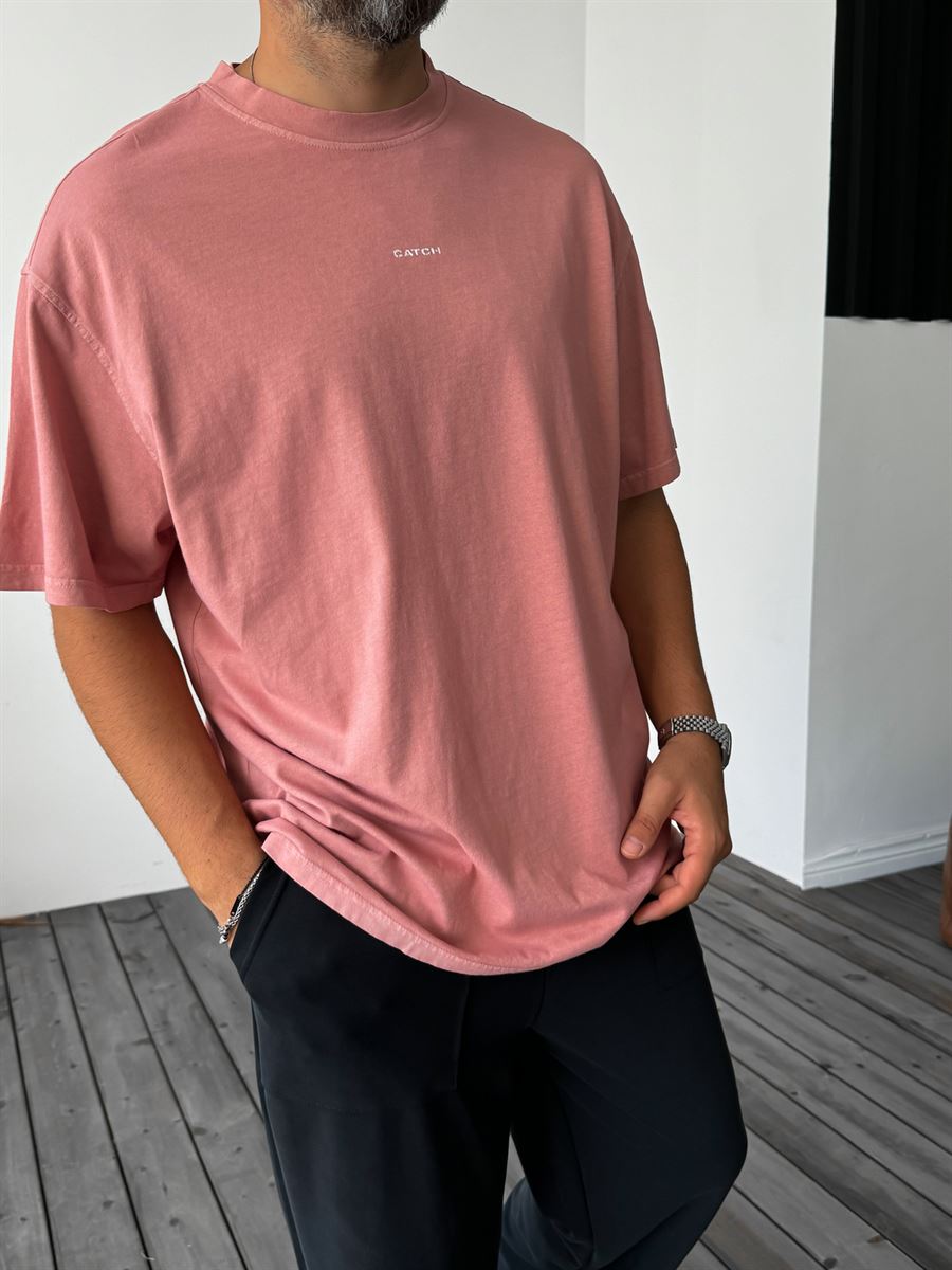 Pudra İnce Yıkamalı Oversize T-Shirt C-1295