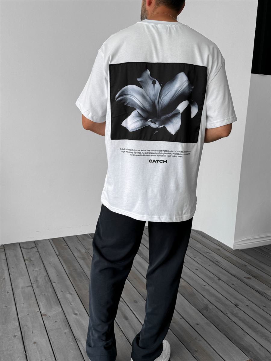 Beyaz Orchids Patchli Oversize T-Shirt C-040