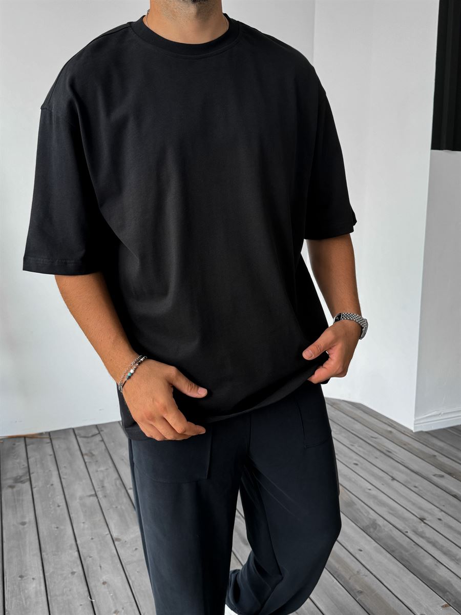 Siyah New York Baskılı Oversize T-Shirt C-116