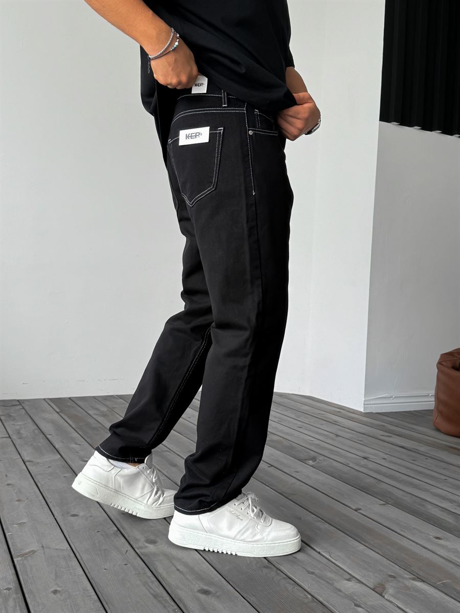 Siyah Dikişli Baggy Jean KE-563