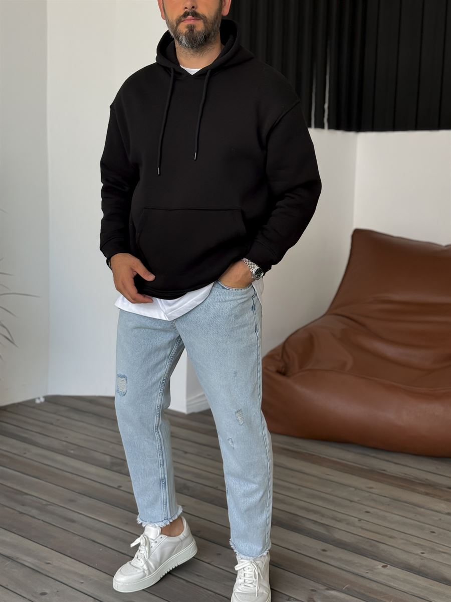 Siyah Basic Kapüşonlu Sweatshirt BY-057