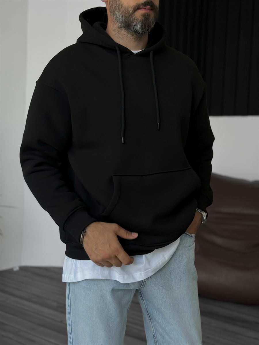 Siyah Basic Kapüşonlu Sweatshirt BY-057