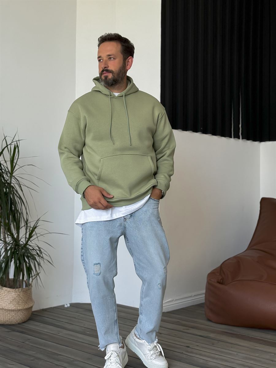 Yeşil Basic Kapüşonlu Sweatshirt BY-057