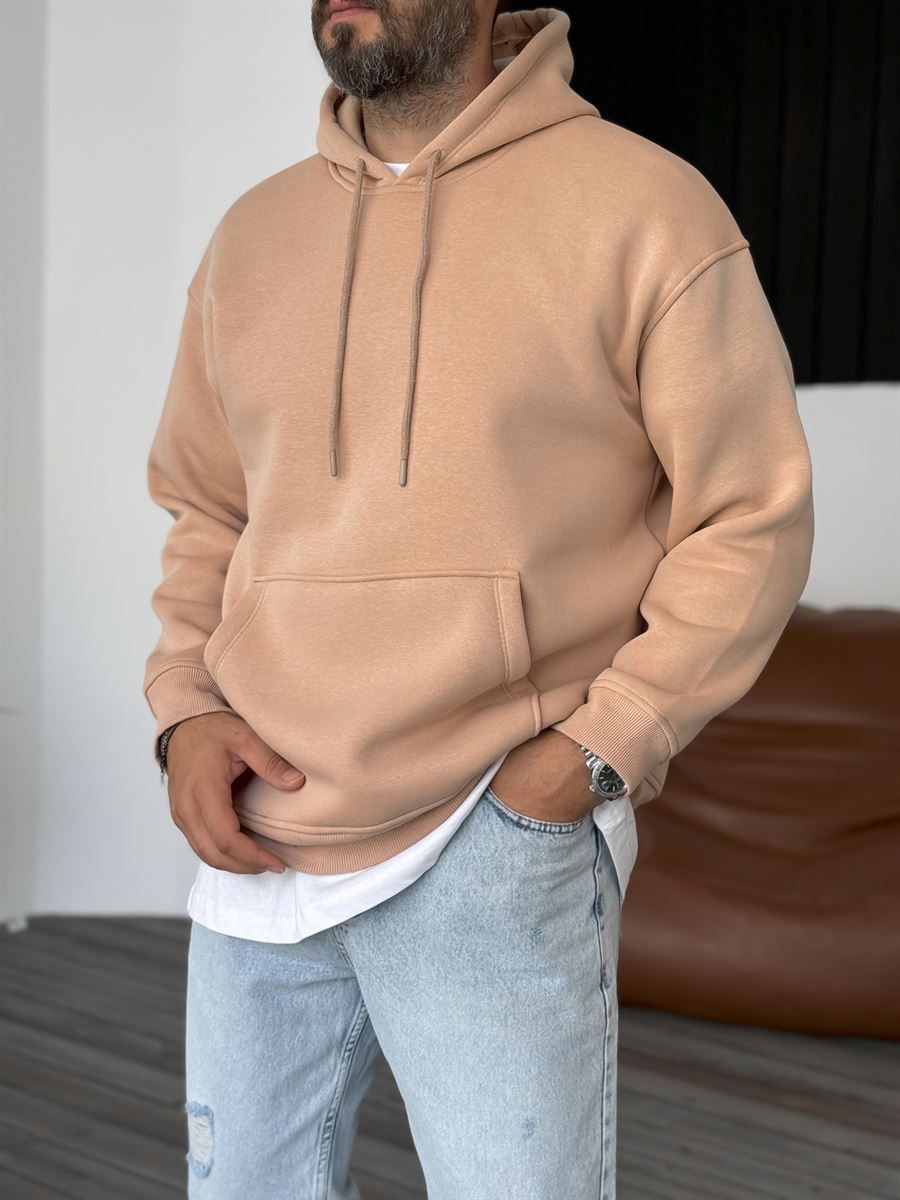 Açık Kahve Basic Kapüşonlu Sweatshirt BY-057