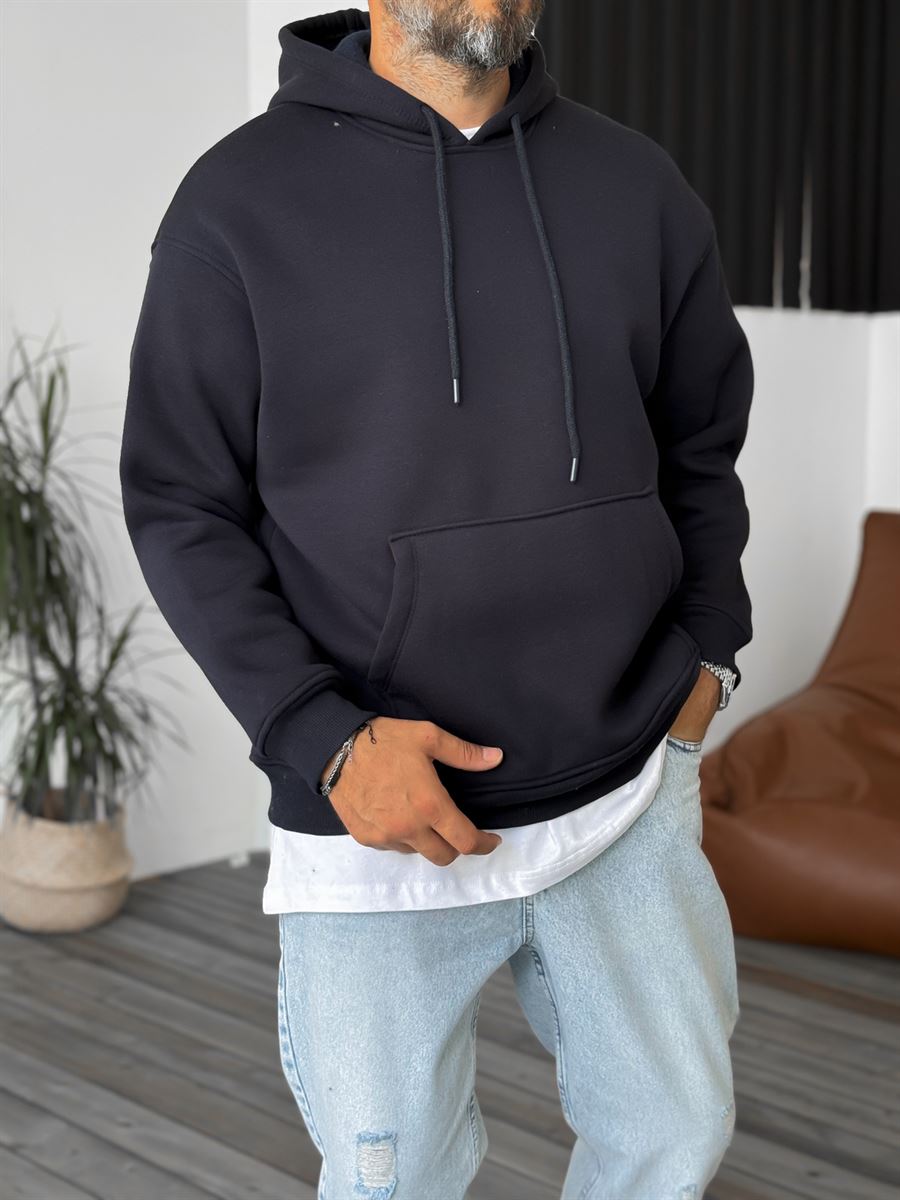 Lacivert Basic Kapüşonlu Sweatshirt BY-057